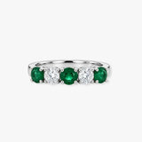 Diamond and Emerald Five Stone Ring in High Bar Setting
