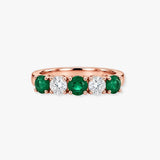 Diamond and Emerald Five Stone Ring in High Bar Setting