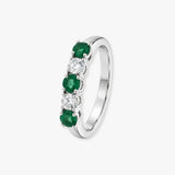 Diamond and Emerald Five Stone Ring in High Bar Setting