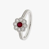 Diamond and Ruby 0.75 Carat Deco Cluster Ring