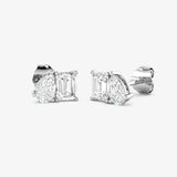 EMERALD CUT & PEAR CUT DIAMOND 0.98 CARAT FANCY EARRINGS