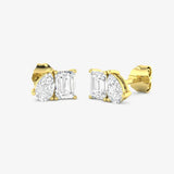 EMERALD CUT & PEAR CUT DIAMOND 0.98 CARAT FANCY EARRINGS