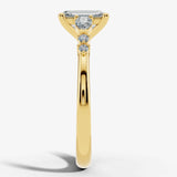"Elaska" Emerald Cut 4 Carat Yellow Gold Diamond Shoulder Engagement Ring Render- Side View