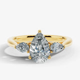 "Eli" 5 Carat Three stone Pear Shape Diamond Trilogy Matching Bridal Set Engagement Ring HEERA DIAMONDS