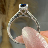 "Elystra" Oval Cut Blue Sapphire 0.77 Carat Diamond Shoulder Engagement Ring HR684 HEERA DIAMONDS