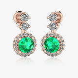Emerald 1.10 Carat Round Shape Halo Lab Grown Diamond Drop Earrings E1RBE HEERA GOLD