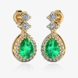 Emerald 1.30 Carat Pear Shape Halo Lab Grown Diamond Drop Earrings E1PSE HEERA GOLD