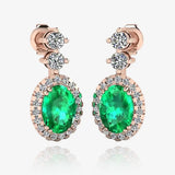 Emerald 1.40 Carat Oval Shape Halo Lab Grown Diamond Drop Earrings E1OCE HEERA GOLD