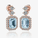 Emerald Cut 1 Carat Aquamarine Lab Grown Diamond Halo Drop Earrings E1ECA HEERA GOLD