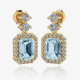 Emerald Cut 1 Carat Aquamarine Lab Grown Diamond Halo Drop Earrings E1ECA HEERA GOLD