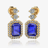 Emerald Cut 1 Carat Sapphire Lab Grown Diamond Halo Drop Earrings E1ECS HEERA GOLD