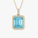Emerald Cut Aquamarine Diamond Halo Pendant
