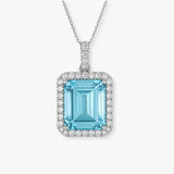 Emerald Cut Aquamarine Diamond Halo Pendant