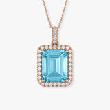 Emerald Cut Aquamarine Diamond Halo Pendant