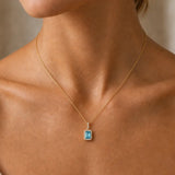 Emerald Cut Aquamarine Diamond Halo Pendant