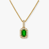 Emerald Diamond Halo Pendant