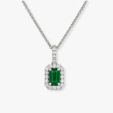 Emerald Diamond Halo Pendant