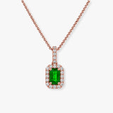 Emerald Diamond Halo Pendant