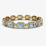 Emerald Shape 14 Carat Aquamarine Center Featuring Diamond Halo Bracelet BRHAEMA HEERA DIAMONDS
