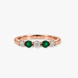 Emerald and Diamond Five Stone Ring in Claw Setting