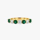 Emerald and Diamond Seven Stone Ring in Claw Setting