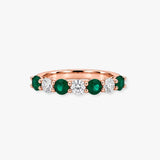 Emerald and Diamond Seven Stone Ring in Claw Setting