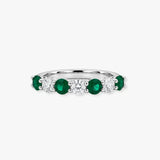 Emerald and Diamond Seven Stone Ring in Claw Setting