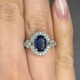 "Ero" Blue Sapphire 1.35 Carat Oval Cut Lab Grown Diamond Shoulder Engagement Ring HM931