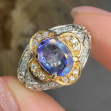 "Evyelle" Tanzanite 0.81 Carat Oval Cut Natural Diamond Shoulder Engagement Ring RAM750M