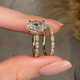 "Goldie" Oval Cut Diamond Shoulders Eternity Engagement Ring Life style- Side view