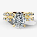"Goldie" Bridal Set Oval Cut Diamond Shoulders Eternity Engagement Ring Render- Front view