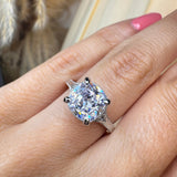 "Hope" Cushion Cut 3 Carat Trilogy Platinum Engagement Ring lifestyle-front View