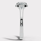 "Hope" Cushion Cut 3 Carat Trilogy Platinum Engagement Ring Render- Side View