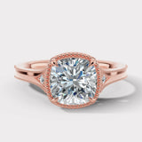 "Hope" Cushion Cut 3 Carat Trilogy Platinum Engagement Ring- Rose Gold