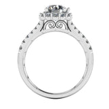 "Imogen" Flower Halo Round Brilliant Cut Diamond Scallop Set Diamond Shoulder Engagement Ring HARB06 - HEERA DIAMONDS