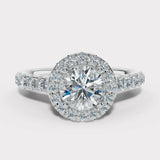"Indy" 1 carat Halo Round Brilliant Cut Diamond Scallop Set Diamond Shoulder Engagement Ring HARB17