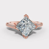"Iris" 1 Carat Twisted Princess Cut Diamond Grain Set Diamond Engagement Ring DSPC01