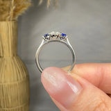 "Ismeria" 0.41 Carat Round Cut Blue Sapphire Natural Diamond Trilogy Engagement Ring MDC1294