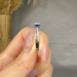 "Ismeria" 0.41 Carat Round Cut Blue Sapphire Natural Diamond Trilogy Engagement Ring MDC1294