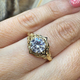 "July" Round Cut 1 Carat Solitaire 18k Yellow Gold Engagement Ring Life Style- Top View