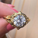 "July" Round Cut 1 Carat Solitaire 18k Yellow Gold Engagement Ring Life Style- Front View