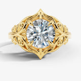 "July" Round Cut 1 Carat Solitaire 18k Yellow Gold Engagement Ring Render- Front View