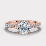 "June" 1 Carat Round Brilliant Cut Diamond Hidden Under Halo Micro Set Diamond Band Engagement Ring UHRB03