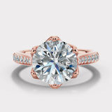 "Lux" 1 carat Petals Basket Set Round Brilliant Cut Diamond Grain Set Diamond Engagement Ring DSRB41