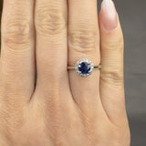 "Melisora" 0.88 Carat Round Cut Blue Sapphire Natural Diamond Engagement Ring MSR788