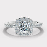 "Mia" 1 Carat Halo Cushion Cut Diamond Shoulder Engagement Ring HACC02
