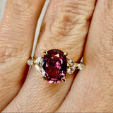 "Moondust" Oval Cut 1.5 Carat Diamond Shoulder Fancy Vivid Pink Yellow Gold Engagement Ring Life style- top view