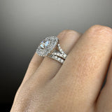 "Nassey" Cushion Cut Halo and Diamond Shoulder Matching Set Engagement Ring HEERA DIAMONDS
