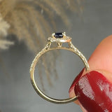 "Norix" Blue Sapphire 0.44 Carat Oval Cut Halo Natural Diamond Shoulder Engagement Ring HR1271