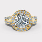 "Nova" 1 carat Halo Round Brilliant Cut Diamond Double Row Split Diamond Shoulder Engagement Ring HARB10